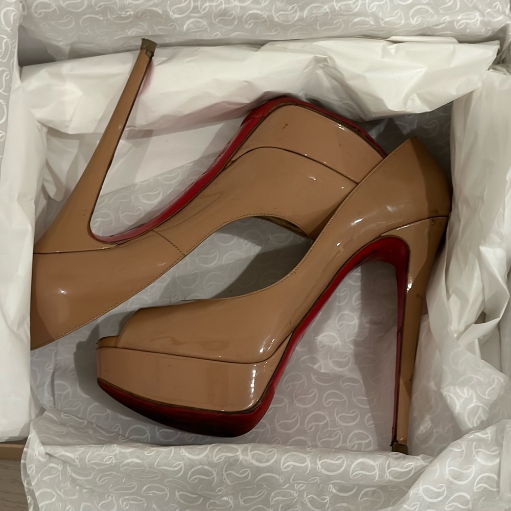 Tan platform open toe Christian Louboutin Heels
